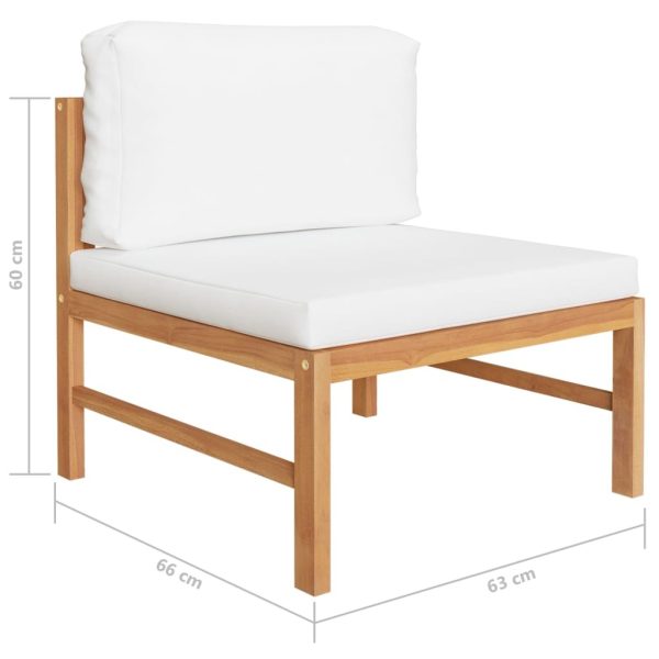 Sofa with Cushions Solid Teak Wood – Cream, Corner + Middle