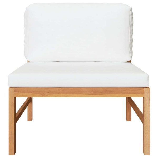 Sofa with Cushions Solid Teak Wood – Cream, Middle + Table