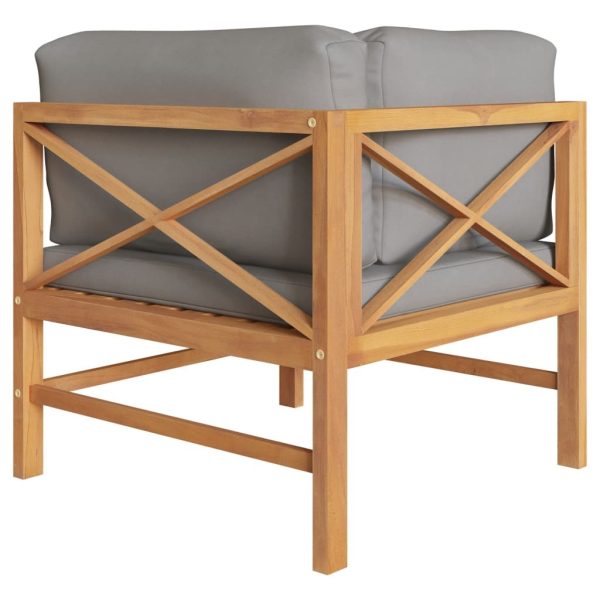 Sofa with Cushions Solid Teak Wood – Dark Grey, Corner Sofa