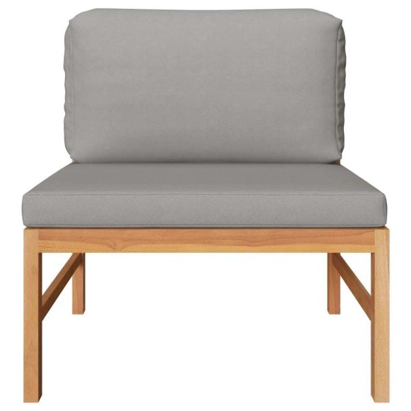 Sofa with Cushions Solid Teak Wood – Dark Grey, Corner + Middle