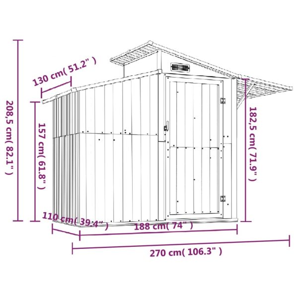 Garden Shed 270x130x208.5 cm Galvanised Steel – Green