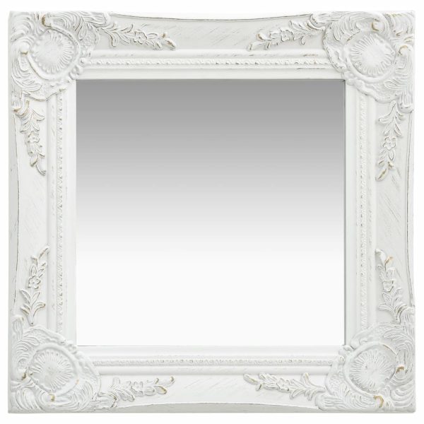 Wall Mirror Baroque Style – 40×40 cm, White