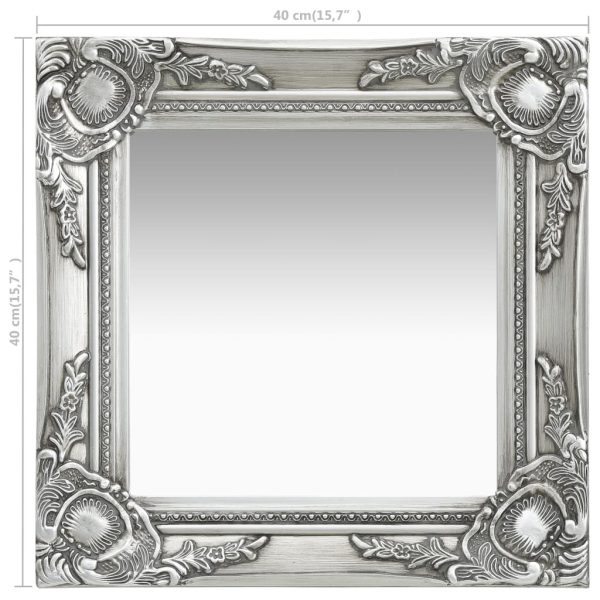 Wall Mirror Baroque Style – 40×40 cm, Silver