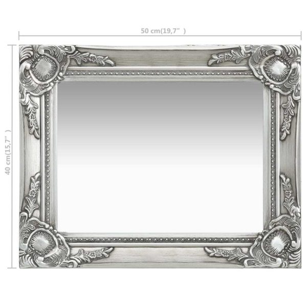Wall Mirror Baroque Style – 50×40 cm, Silver