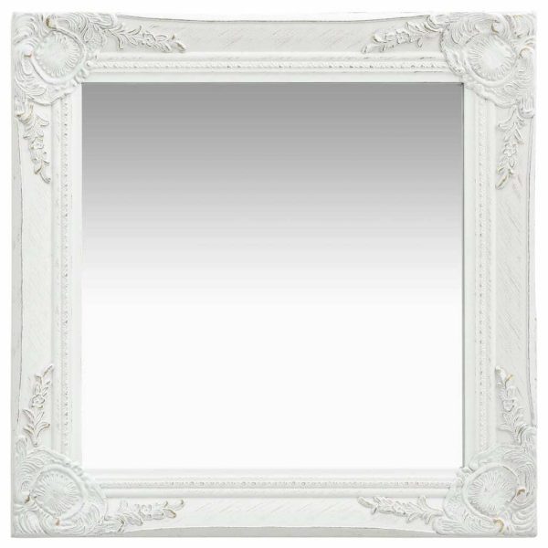 Wall Mirror Baroque Style – 50×50 cm, White