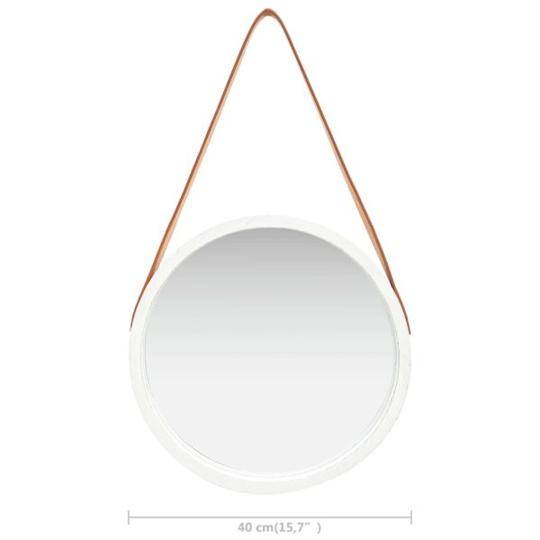 Wall Mirror with Strap – 40 cm, White