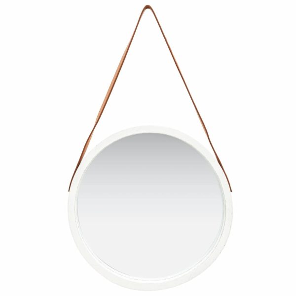 Wall Mirror with Strap – 50 cm, White