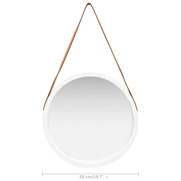 Wall Mirror with Strap – 50 cm, White