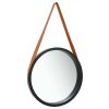 Wall Mirror with Strap – 50 cm, Black