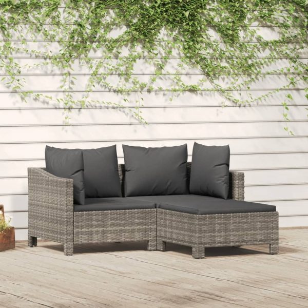 Garden Lounge Set with Cushions Grey Poly Rattan