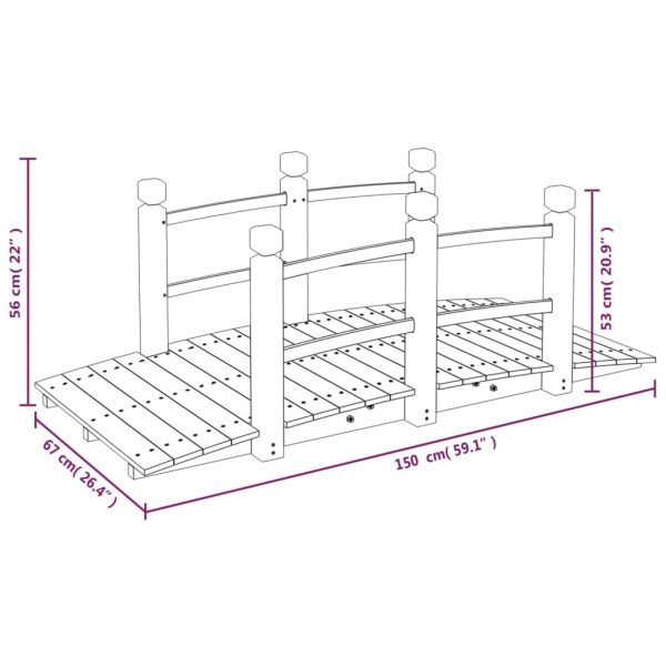 Garden Bridge With Railings 150x67x56cm Solid Wood Spruce – With Railings