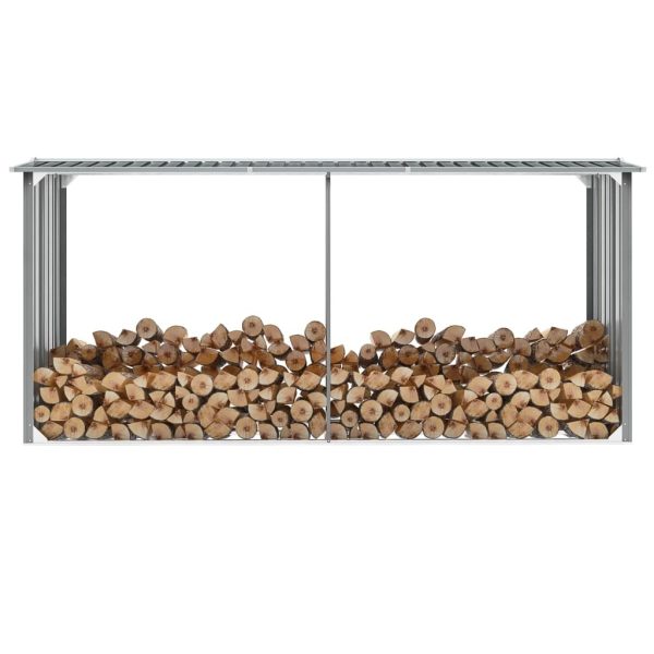 Garden Log Storage Shed Galvanised Steel 330x92x153 cm – Grey