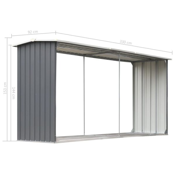 Garden Log Storage Shed Galvanised Steel 330x92x153 cm – Grey