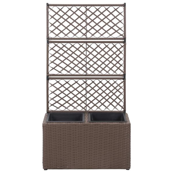 Trellis Raised Bed with Pot Poly Rattan – 58x30x107 cm, Brown