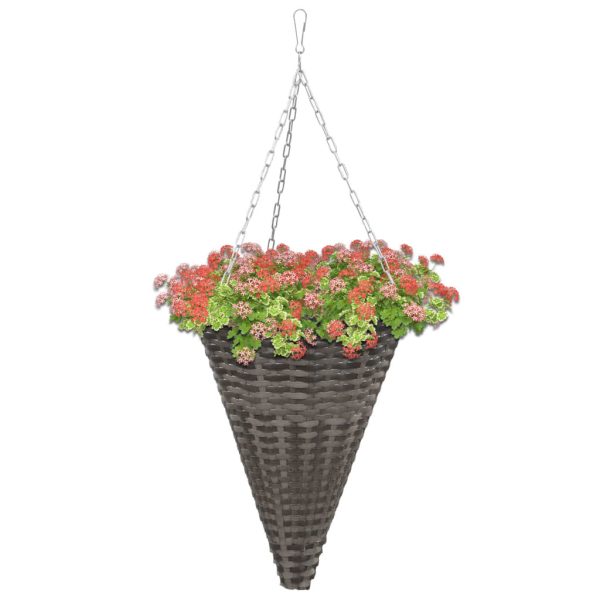 Hanging Flower Baskets 2 pcs Poly Rattan – Grey