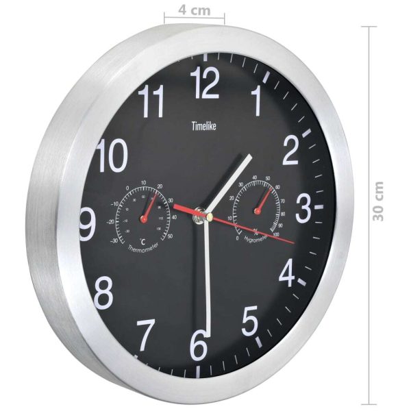 Wall Clock with Quartz Movement Hygrometer and Thermometer 30 cm – Black