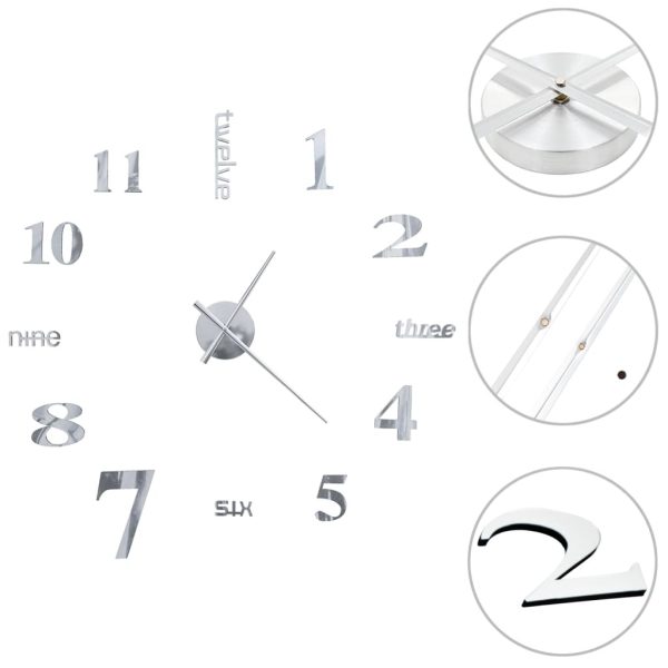 3D Wall Clock Modern Design 100 cm XXL – Silver