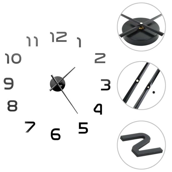 3D Wall Clock Modern Design 100 cm XXL – Black