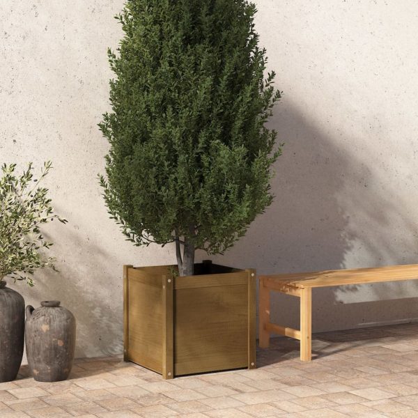 Garden Planter 50x50x50 cm Solid Pinewood – Honey Brown, 1