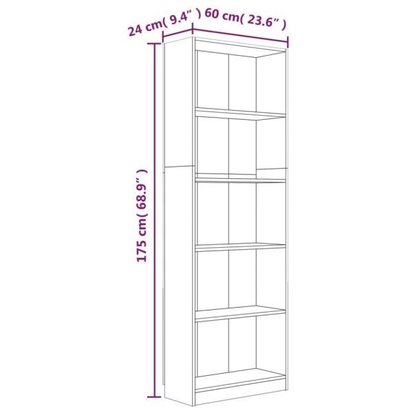 5-Tier Book Cabinet Engineered Wood – 60x24x175 cm, Smoked Oak