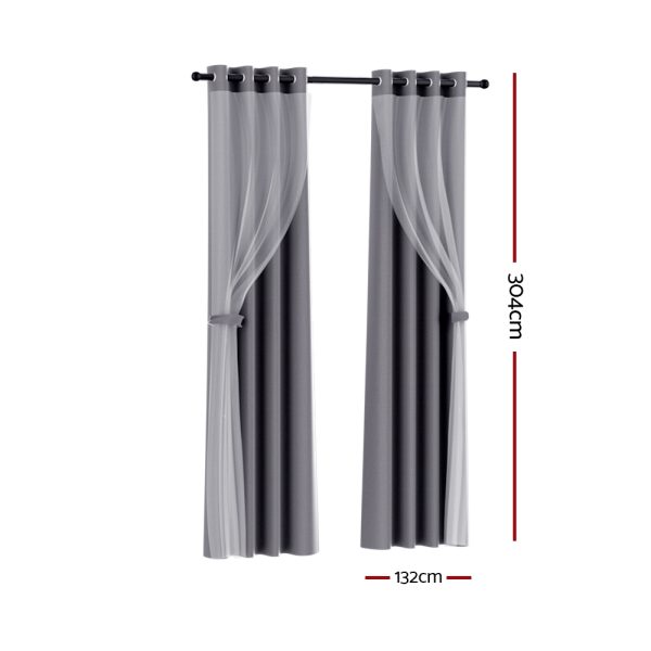 2X 132x304cm Blockout Sheer Curtains Charcoal