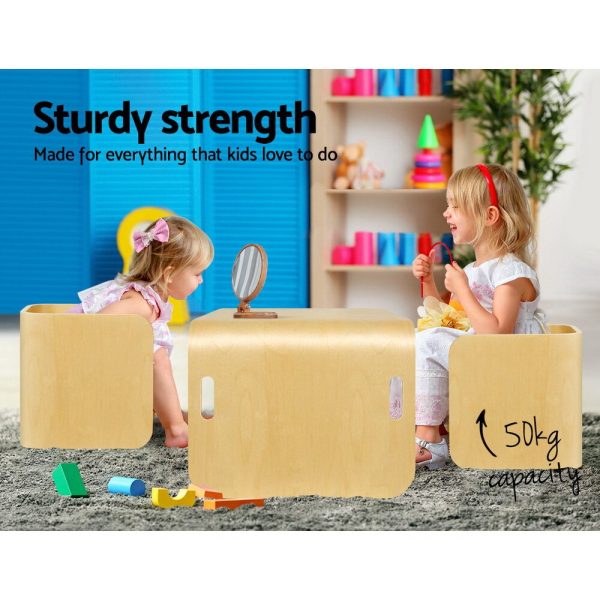 3 PC Nordic Kids Table Chair Set Beige Desk Activity Compact Children – Nature