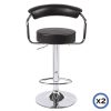 2X Bar Stools Faux Leather High Back Adjustable Crome Base Gas Lift Swivel Chairs – Black