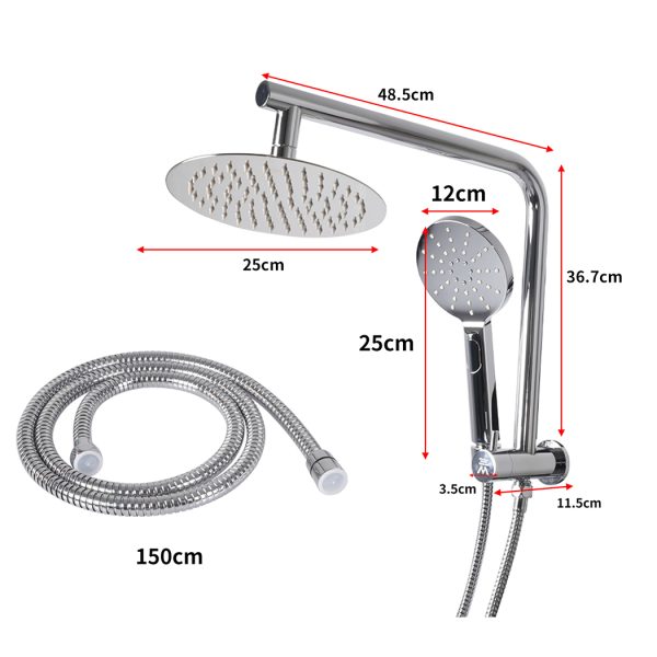 Rain Shower Head Set Silver Round Brass Taps Mixer Handheld High Pressure 10″