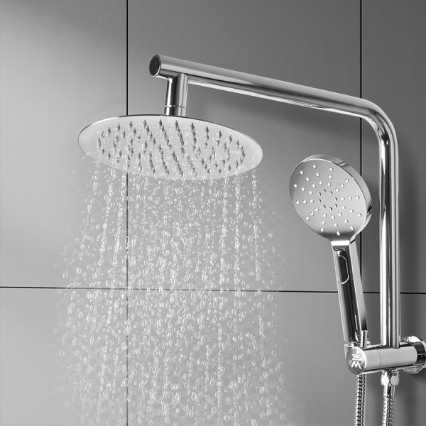 Rain Shower Head Set Silver Round Brass Taps Mixer Handheld High Pressure 10″