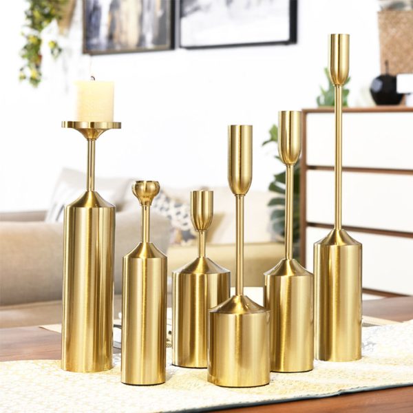 6pcs Gold Iron Taper Luxury Candlestick Candle Holder Stand Pillar