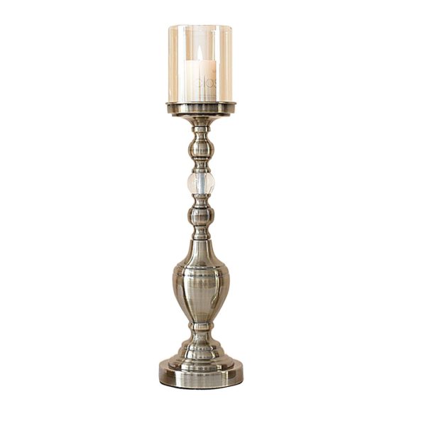 Glass Candlestick Candle Holder Stand Pillar Glass/Iron Metal – 49.5 cm