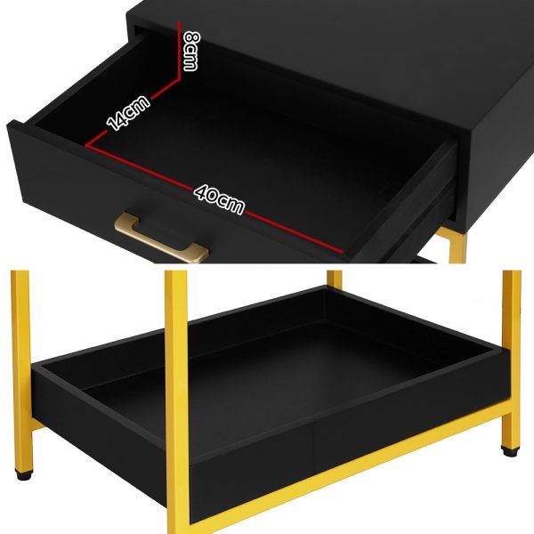 Bedside Table Drawers Side Table Shelf Storage Nightstand Black MASON