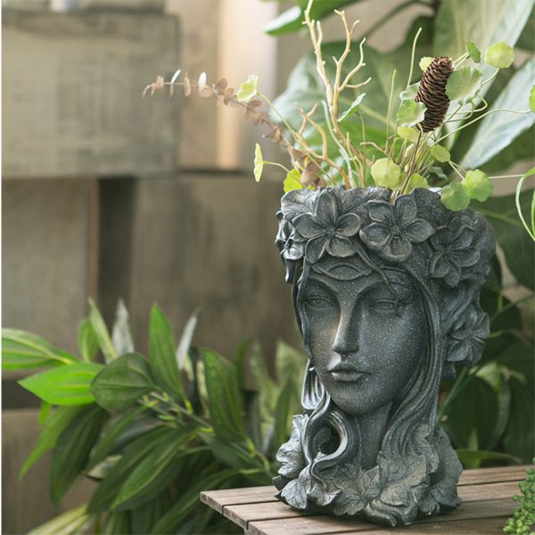 Resin Creative Goddess Head Statue Planter Bonsai Flower Succulent Pot Decor