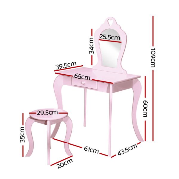 Kids Vanity Dressing Table Stool Set Mirror Princess Children Makeup