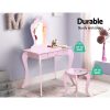 Kids Vanity Dressing Table Stool Set Mirror Princess Children Makeup – Pink