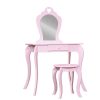 Kids Vanity Dressing Table Stool Set Mirror Princess Children Makeup – Pink