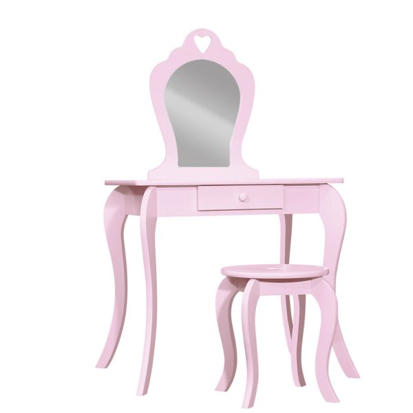 Kids Vanity Dressing Table Stool Set Mirror Princess Children Makeup