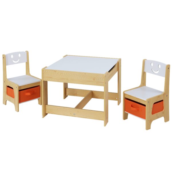 3PCS Kids Table and Chairs Set Activity Desk Chalkboard Toys Storage Box