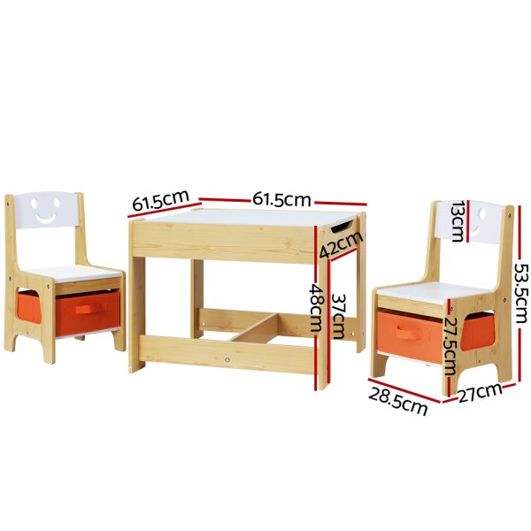 3PCS Kids Table and Chairs Set Activity Chalkboard Toys Storage Box Desk