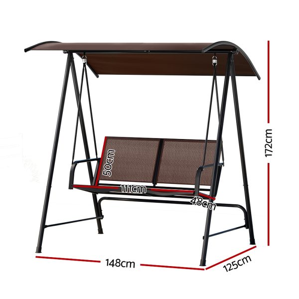 Outdoor Swing Chair Garden Bench 2 Seater Canopy Patio Furniture Brown