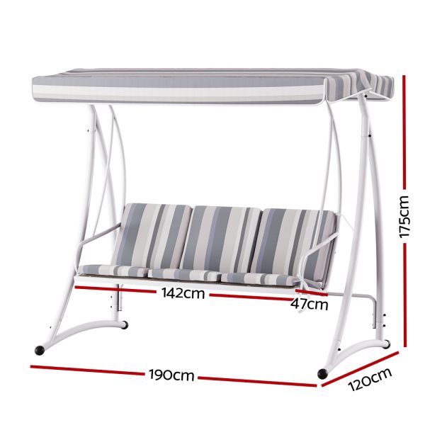 Outdoor Swing Chair Garden Bench Furniture Canopy 3 Seater White Grey