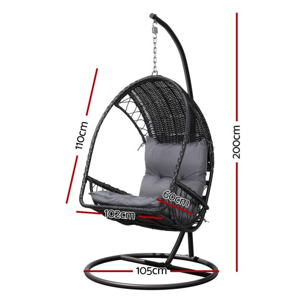 Outdoor Egg Swing Chair Wicker Furniture Pod Stand Armrest Black
