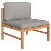 Sofa with Cushions Solid Teak Wood – Cream, Middle + Table