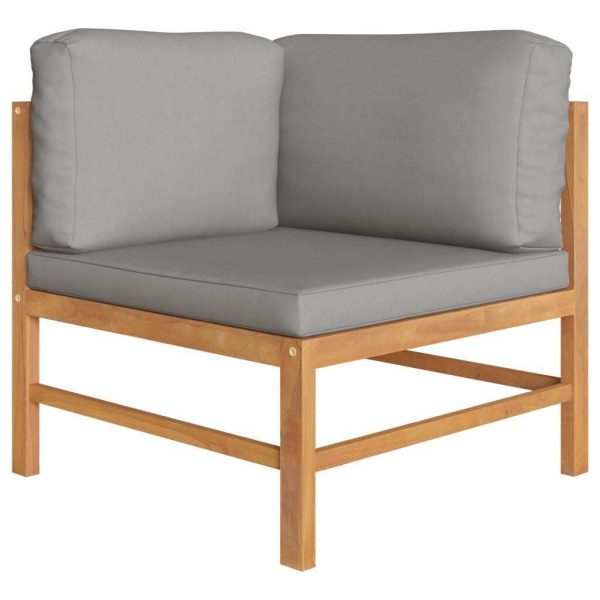 Sofa with Cushions Solid Teak Wood – Cream, Corner Sofa