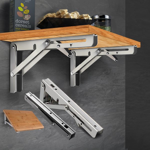 2Pcs 16″ Folding Table Bracket Stainless Steel Triangle 150KG Wall Shelf Bench