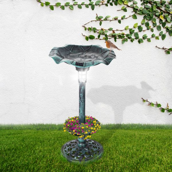 Bird Bath Feeder Feeding Food Station Ornamental Solar Light 2PC Model C Green