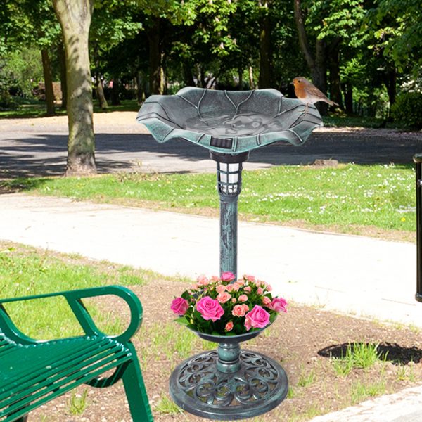 Bird Bath Feeder Feeding Food Station Ornamental Solar Light 2PC Model C Green