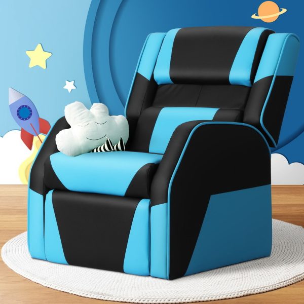 Kids Recliner Chair PU Leather Gaming Sofa Lounge Couch Children Armchair – Black and Blue