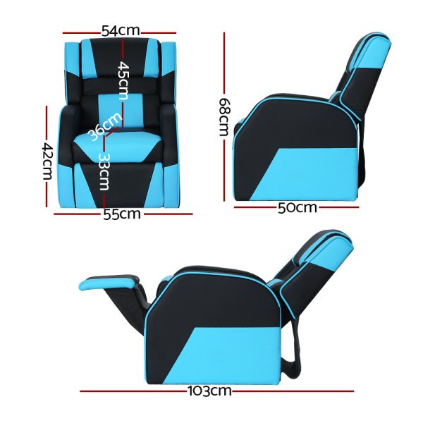 Kids Recliner Chair PU Leather Gaming Sofa Lounge Couch Children Armchair – Black and Blue