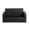 Kids Convertible Sofa 2 Seater PU Leather Children Couch Lounger – Black